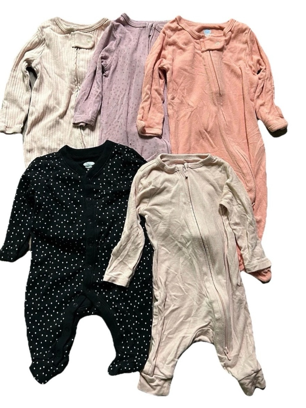 Baby Girl Footie Pajamas Ribbed Solid Polka Dots 2 Way Zipper Size 0-3 Months